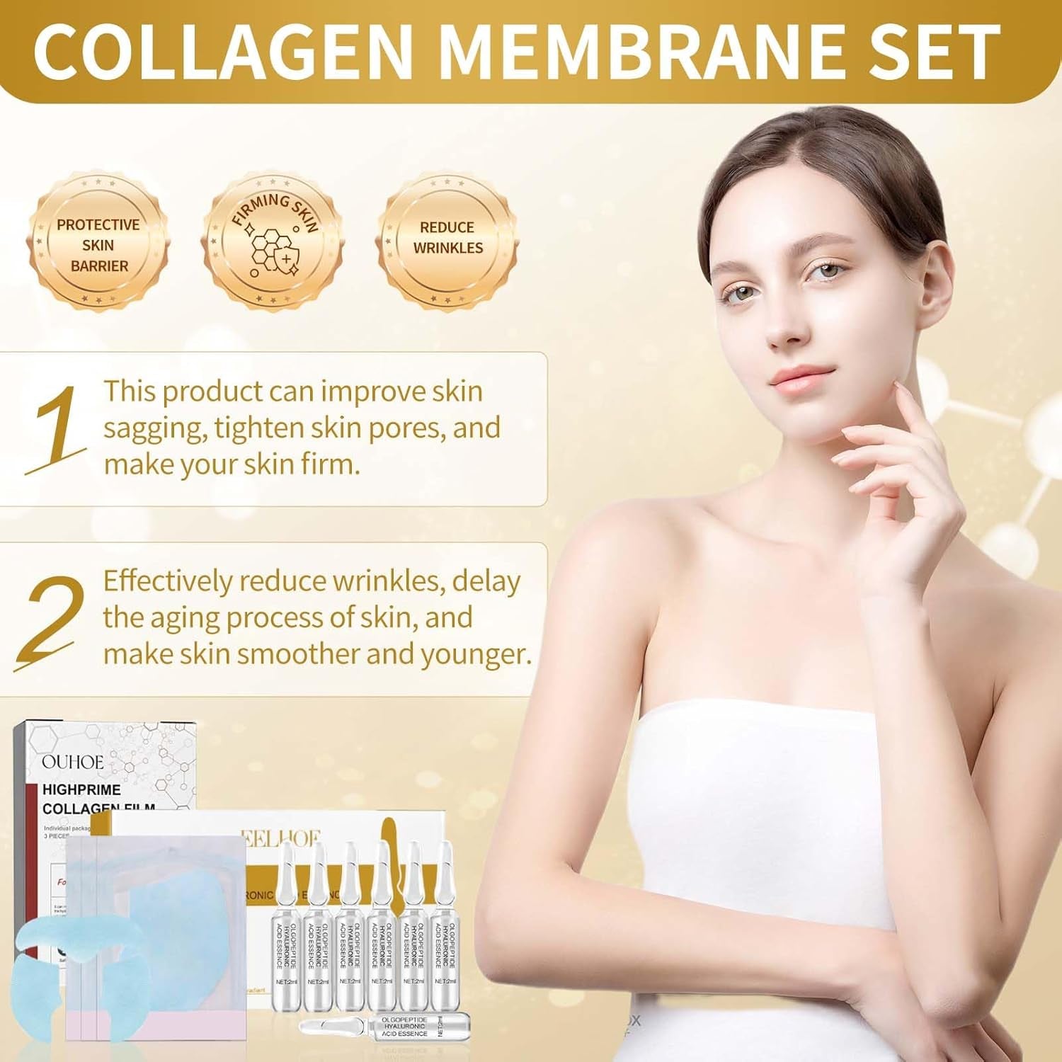 Fogli Collagene Viso Assorbibili, Highprime Collagen Film Viso, Collagene Film Viso Solubile, Korean Collagen Firming Mask, Set Di Fusione Di Collagene, Cura Della Pelle E Rassodamento