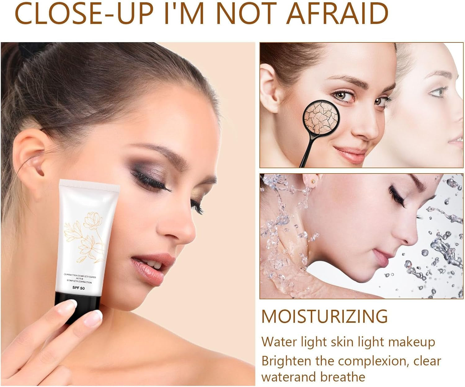 Korean Color Changing CC Cream, Korean CC Cream with Spf 50, Self Adjusting for Mature Skin, CC Color Correcting Full Coverage Cream for All Skin Type