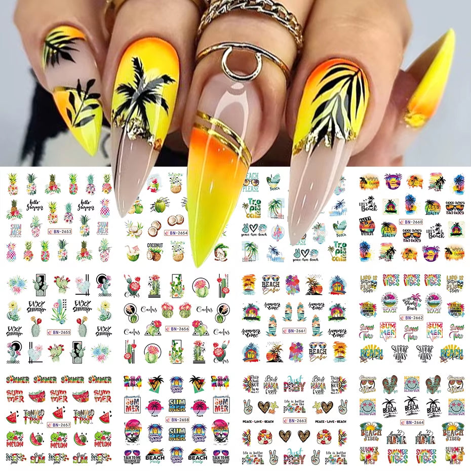 12Pcs Kawaii Cat Nail Water Sticker Anime Watercolor Design Foil for Nail Decals Cute Cartoon Watermark Transfer Manicure Slider