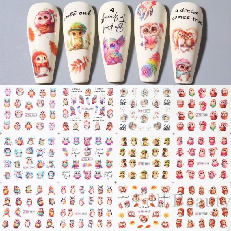 12Pcs Kawaii Cat Nail Water Sticker Anime Watercolor Design Foil for Nail Decals Cute Cartoon Watermark Transfer Manicure Slider