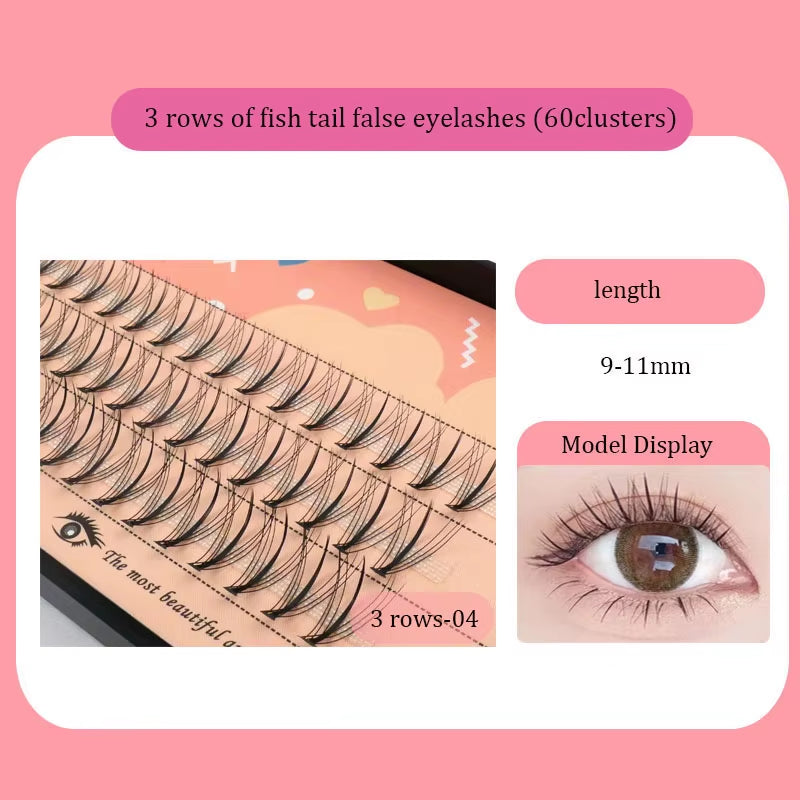 Fishtail + A-Type Mixed Hair Five Rows Mixed Natural False Eyelashes Self-Grafting Single Cluster Eyelashes Eye Lash Fa