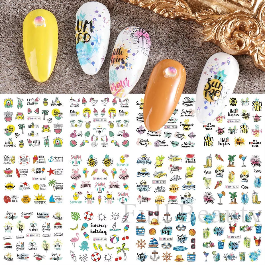 12Pcs Kawaii Cat Nail Water Sticker Anime Watercolor Design Foil for Nail Decals Cute Cartoon Watermark Transfer Manicure Slider