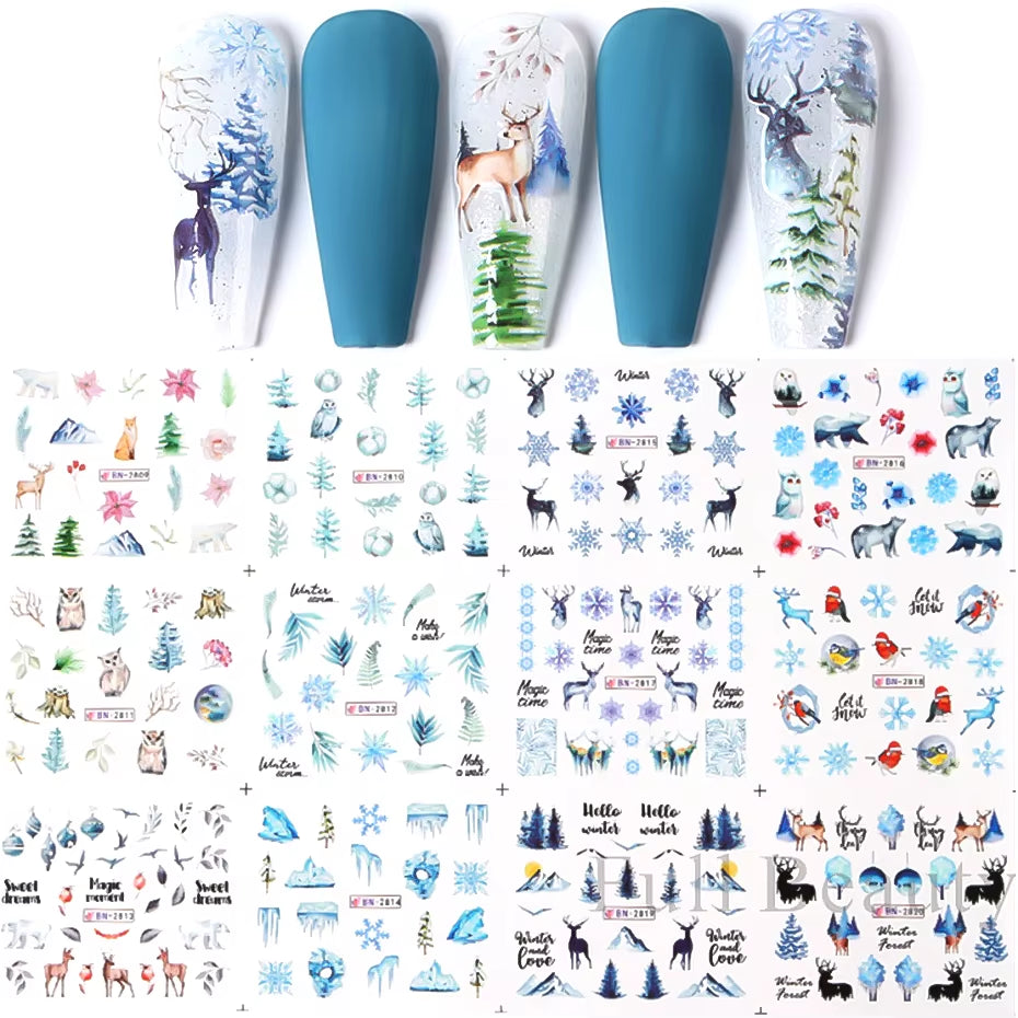 12Pcs Kawaii Cat Nail Water Sticker Anime Watercolor Design Foil for Nail Decals Cute Cartoon Watermark Transfer Manicure Slider