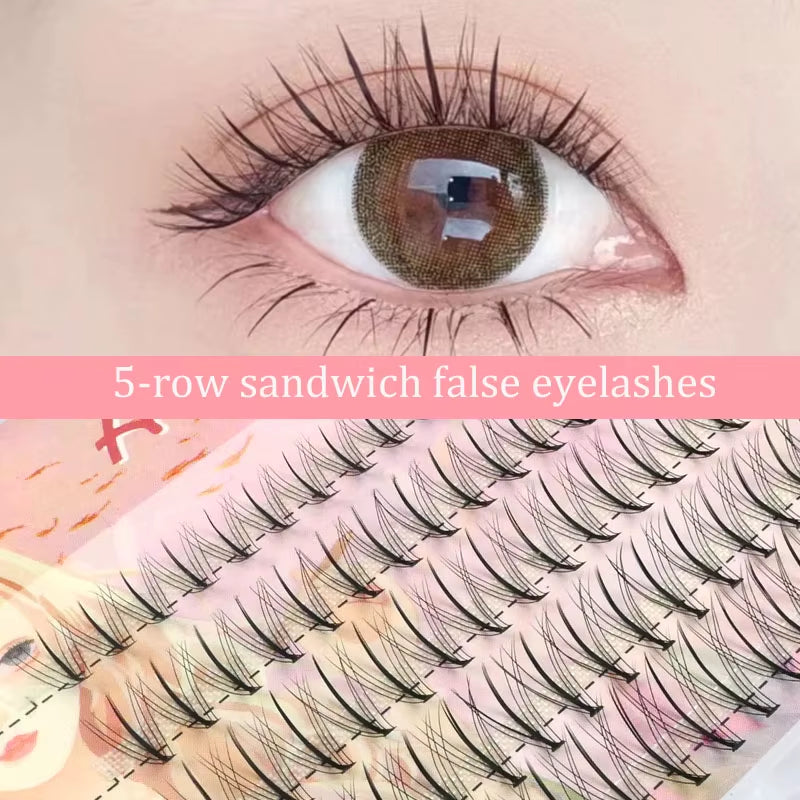 Fishtail + A-Type Mixed Hair Five Rows Mixed Natural False Eyelashes Self-Grafting Single Cluster Eyelashes Eye Lash Fa