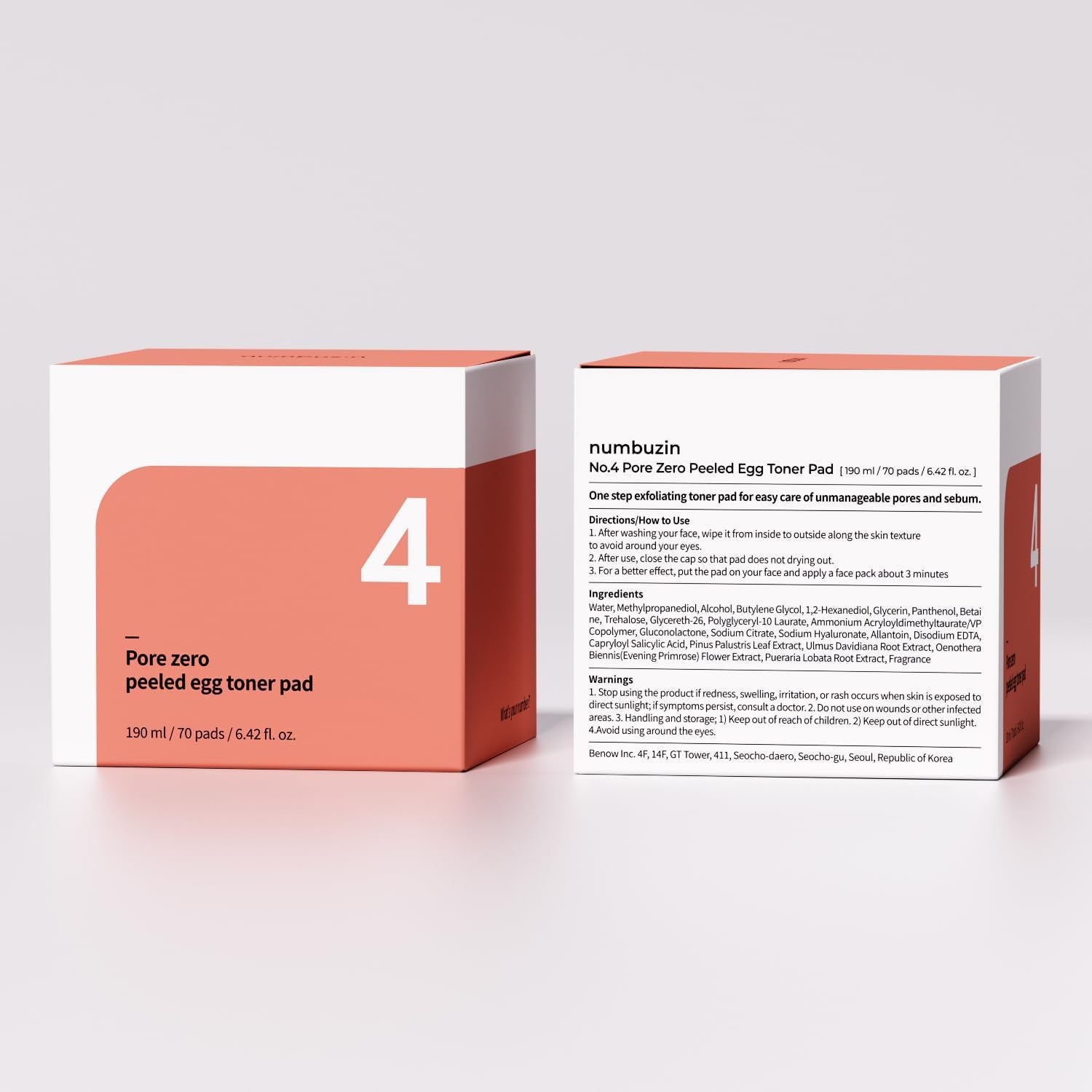 No.4 Toner Pads | Pore Zero Peeled Egg Toner Pad | Gentle Exfoliator, PHA, LHA, Makeup Skin Prep, Panthenol | Korean Skincare for Face | 70 Pads/190 Ml