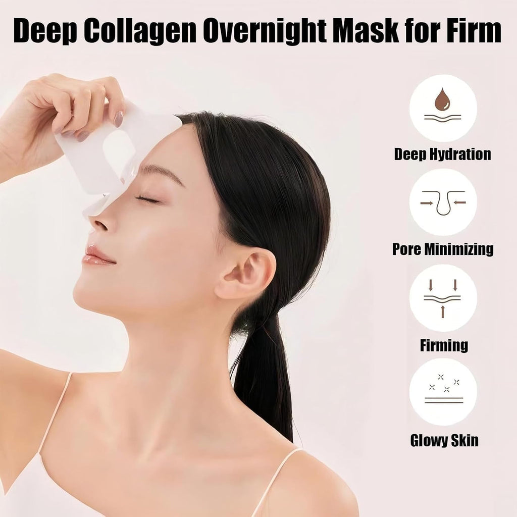 Maschera Collagene Viso, 10 Pezzi Real Deep Maschera Bio Collagene Viso, Collagen-E Real Deep Mask Overnight, Idratazione Profonda, Pelle Luminosa E Compatta per Tutti I Tipi Di Pelle