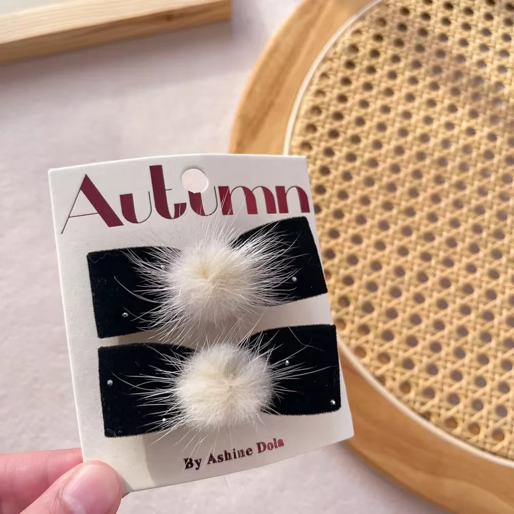 Baby Black Velvet Hair Bows Ties Kids Girls Ponytail Holder Elastic Hair Bands Korean Pompom Rope Scrunchies Hair Accessories