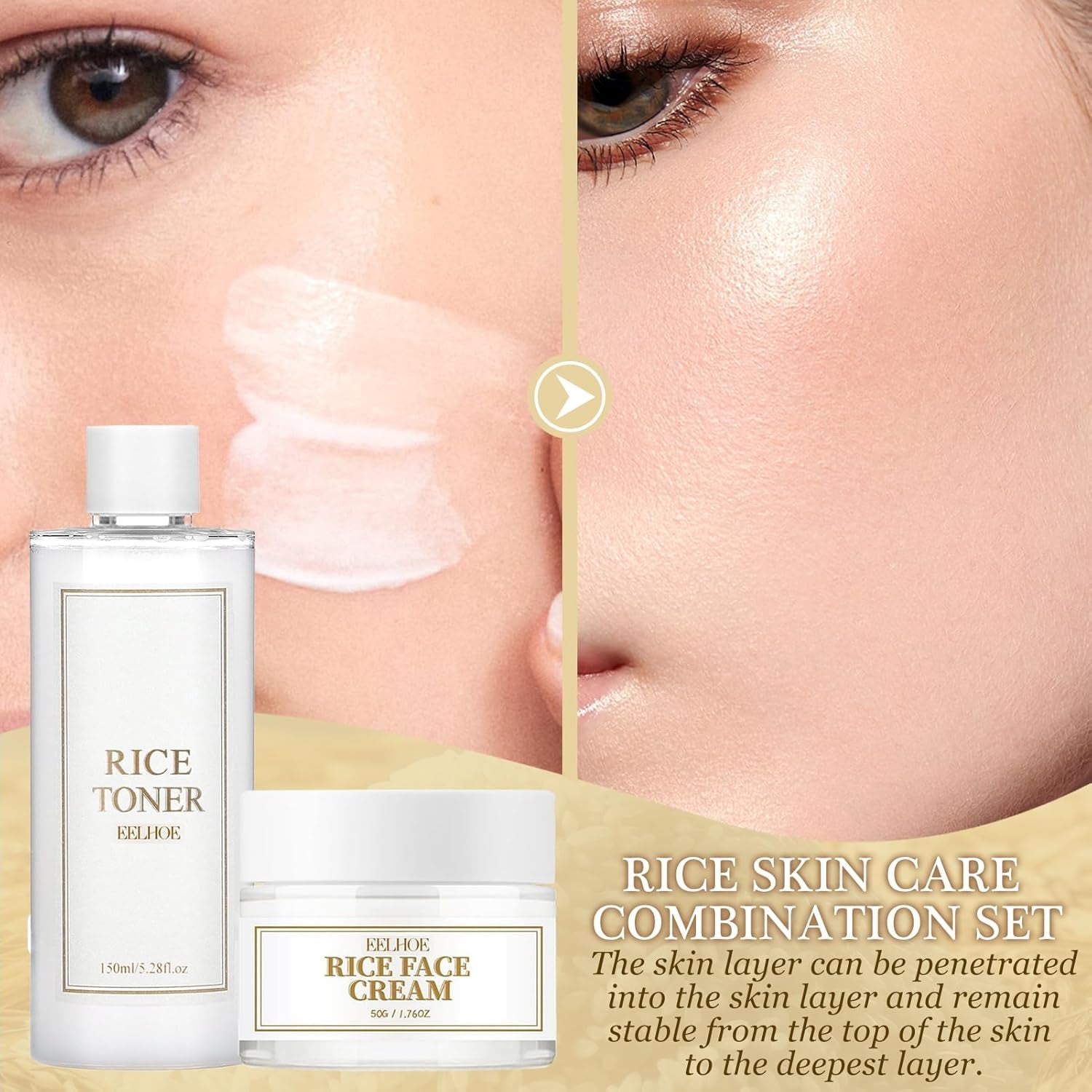 Rice Toner E Rice Cream, Korean Rice Extracts, Idratante Al Riso, Toner Korean Skincare, per Riparare La Barriera Cutanea, Idratante, anti Età, per Pelli Secche E Sensibili