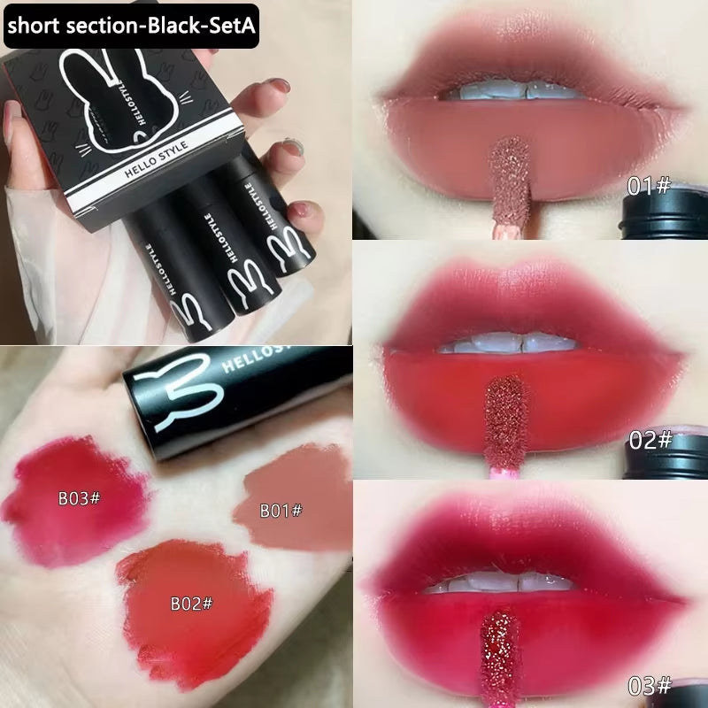 1/3Pcs Punk Gothic Black Matte Lipstick Brown Lip Satin Red Lip Tint Waterproof Sexy Liquid Liptsick Lip Gloss Korean Cosmetics