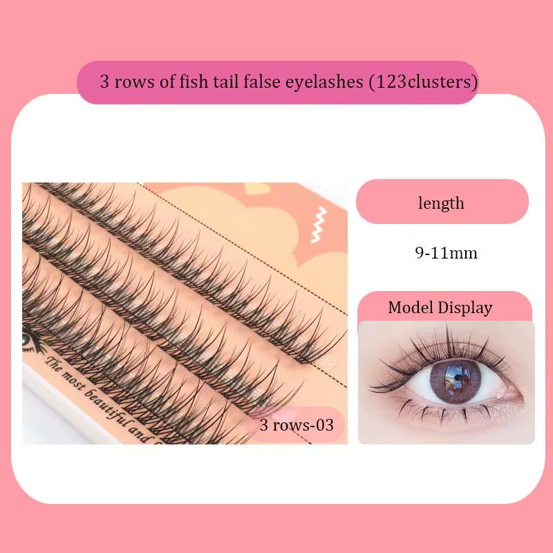 Fishtail + A-Type Mixed Hair Five Rows Mixed Natural False Eyelashes Self-Grafting Single Cluster Eyelashes Eye Lash Fa