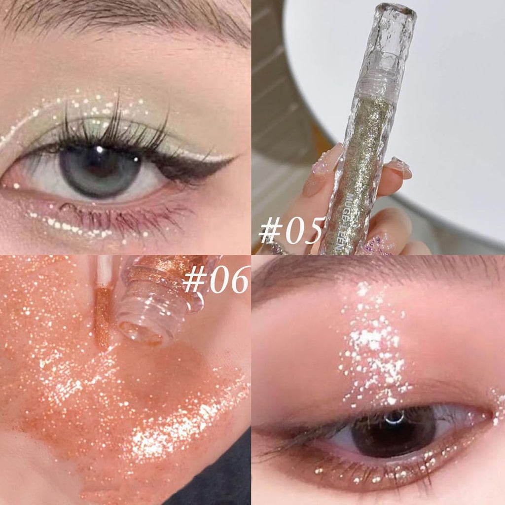6Pcs Glitter Eyeshadow Set,Long Lasting Impermeabile Shimmer Eyeliner Liquido,Glitter Liquido Eyeshadow Stick, Cristalli Coreani Trucco