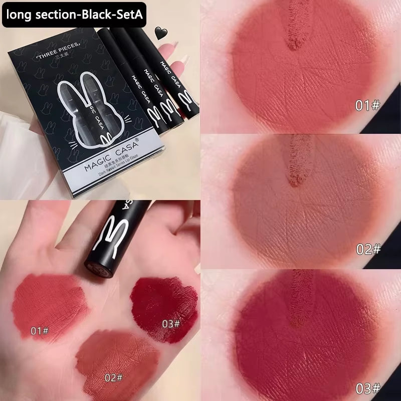 1/3Pcs Punk Gothic Black Matte Lipstick Brown Lip Satin Red Lip Tint Waterproof Sexy Liquid Liptsick Lip Gloss Korean Cosmetics