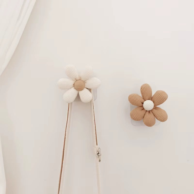 INS Flower Wall Hook Wooden Sticky Hooks Towel Coats Storage Holder Nordic Kids Room Decoration Minimalist Wardrobe Door Decor