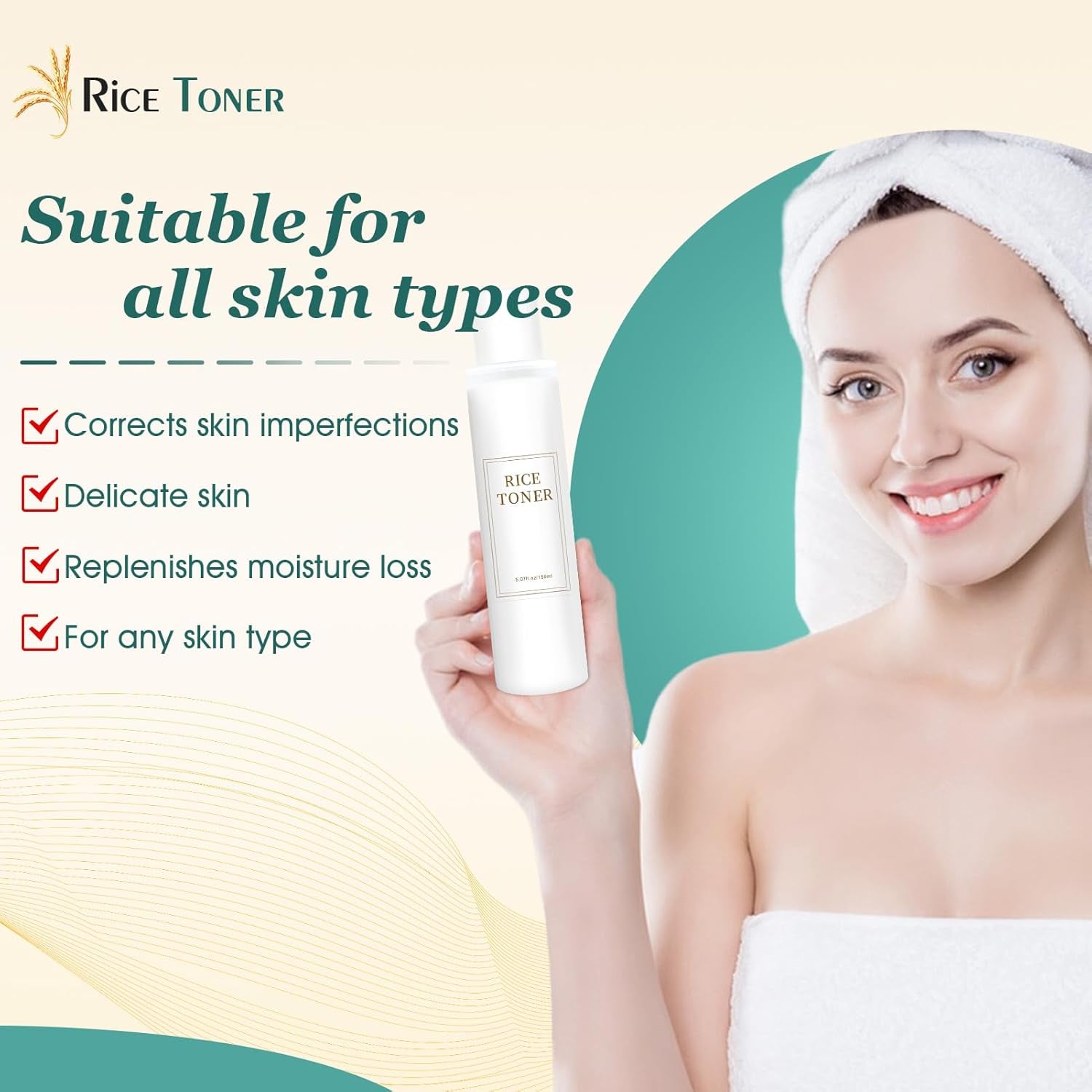 Rice Toner, Tonico Idratante Viso, Korean Skincare Rice Toner,Toner Viso Estratto Di Riso, Rassodante, Idratante, Non Grasso, Adatto a Tutti I Tipi Di Pelle, 150 Ml