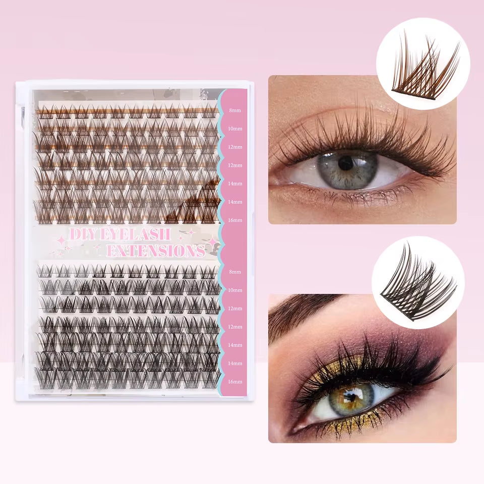 Brown and Black Cluster at Home Eyelashes DIY Mixed Color Individual Fan Lashes Extension Fluffy 3D Effect Faux Makeup Eyelashes