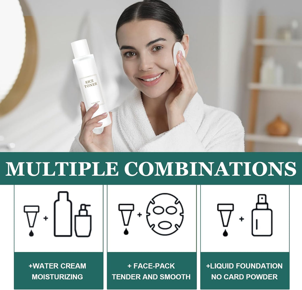 Rice Toner, Tonico Idratante Viso, Korean Skincare Rice Toner,Toner Viso Estratto Di Riso, Rassodante, Idratante, Non Grasso, Adatto a Tutti I Tipi Di Pelle, 150 Ml