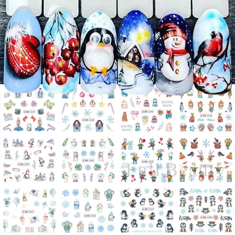 12Pcs Kawaii Cat Nail Water Sticker Anime Watercolor Design Foil for Nail Decals Cute Cartoon Watermark Transfer Manicure Slider