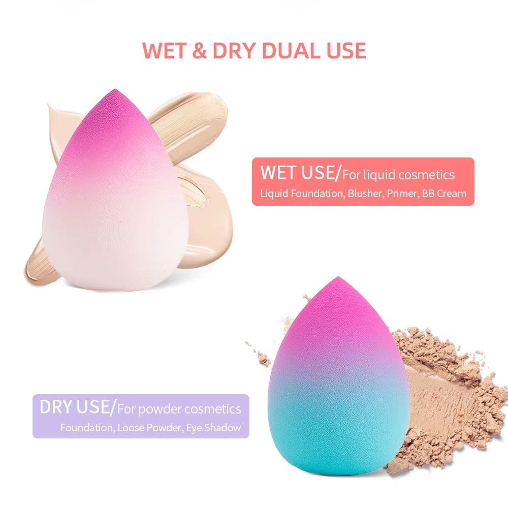 Makeup Sponge Gradient Color Egg Foundation Sponge Water Drop Shape Smooth Applying Cosmetic Peach Puff Powder Wet&Dry Dual Use