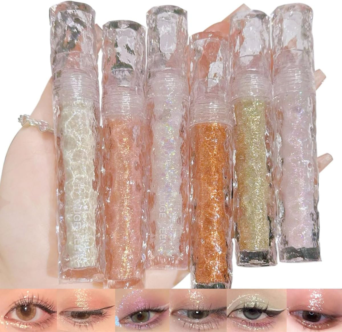 6Pcs Glitter Eyeshadow Set,Long Lasting Impermeabile Shimmer Eyeliner Liquido,Glitter Liquido Eyeshadow Stick, Cristalli Coreani Trucco