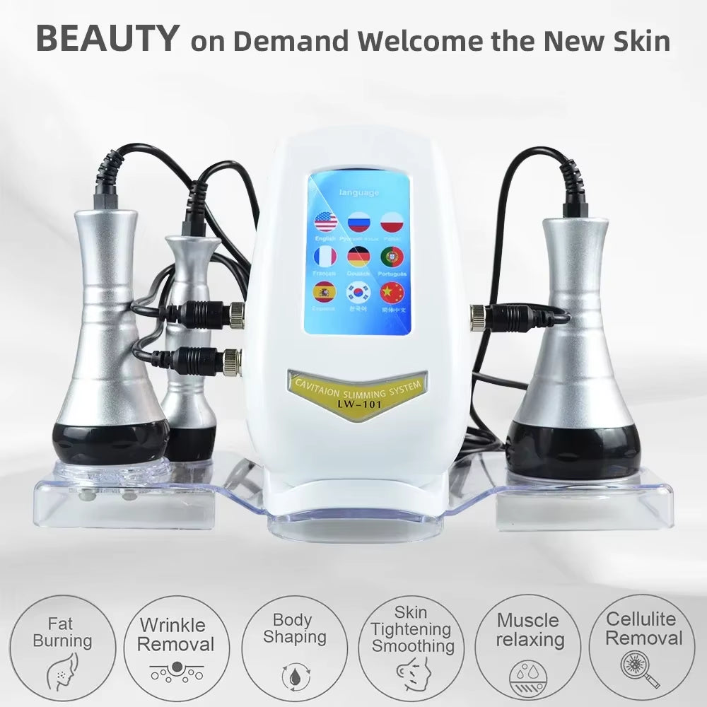 3 in 1 Portable Weight Loss Ultrasound Fat Cavitation System 40KHZ Body Slimming Machine Skin Tigentening Care Beauty Equipment