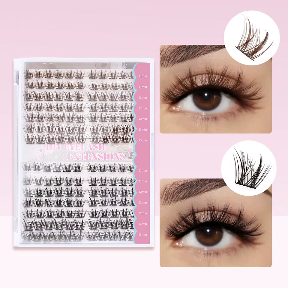 Brown and Black Cluster at Home Eyelashes DIY Mixed Color Individual Fan Lashes Extension Fluffy 3D Effect Faux Makeup Eyelashes