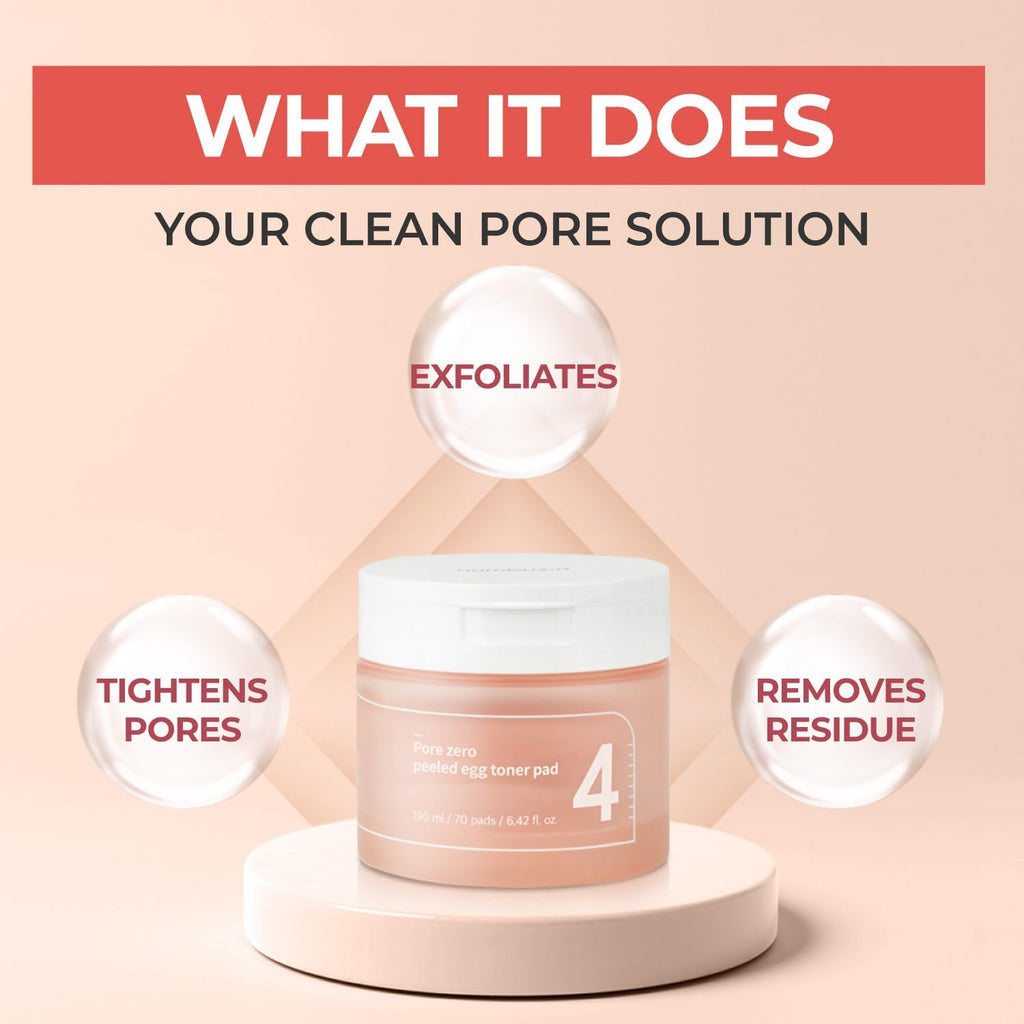 No.4 Toner Pads | Pore Zero Peeled Egg Toner Pad | Gentle Exfoliator, PHA, LHA, Makeup Skin Prep, Panthenol | Korean Skincare for Face | 70 Pads/190 Ml