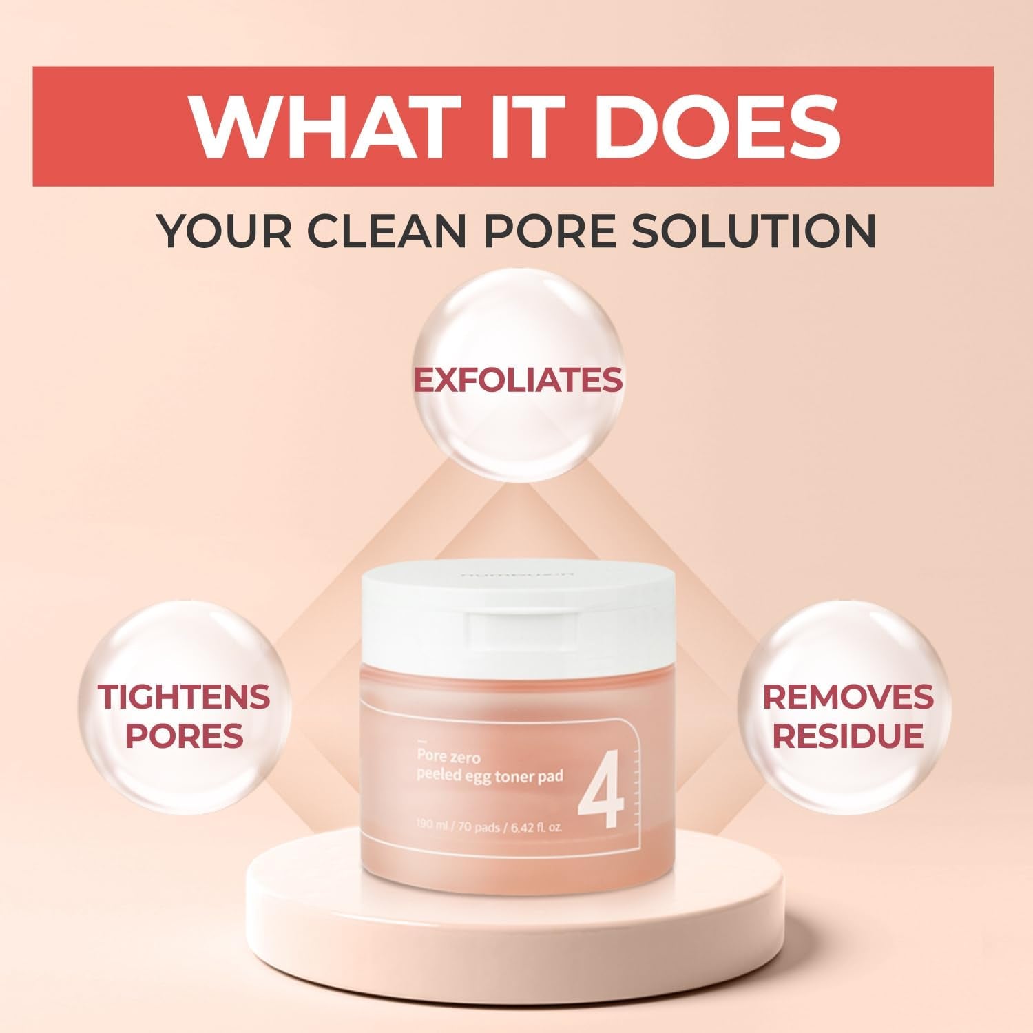 No.4 Toner Pads | Pore Zero Peeled Egg Toner Pad | Gentle Exfoliator, PHA, LHA, Makeup Skin Prep, Panthenol | Korean Skincare for Face | 70 Pads/190 Ml