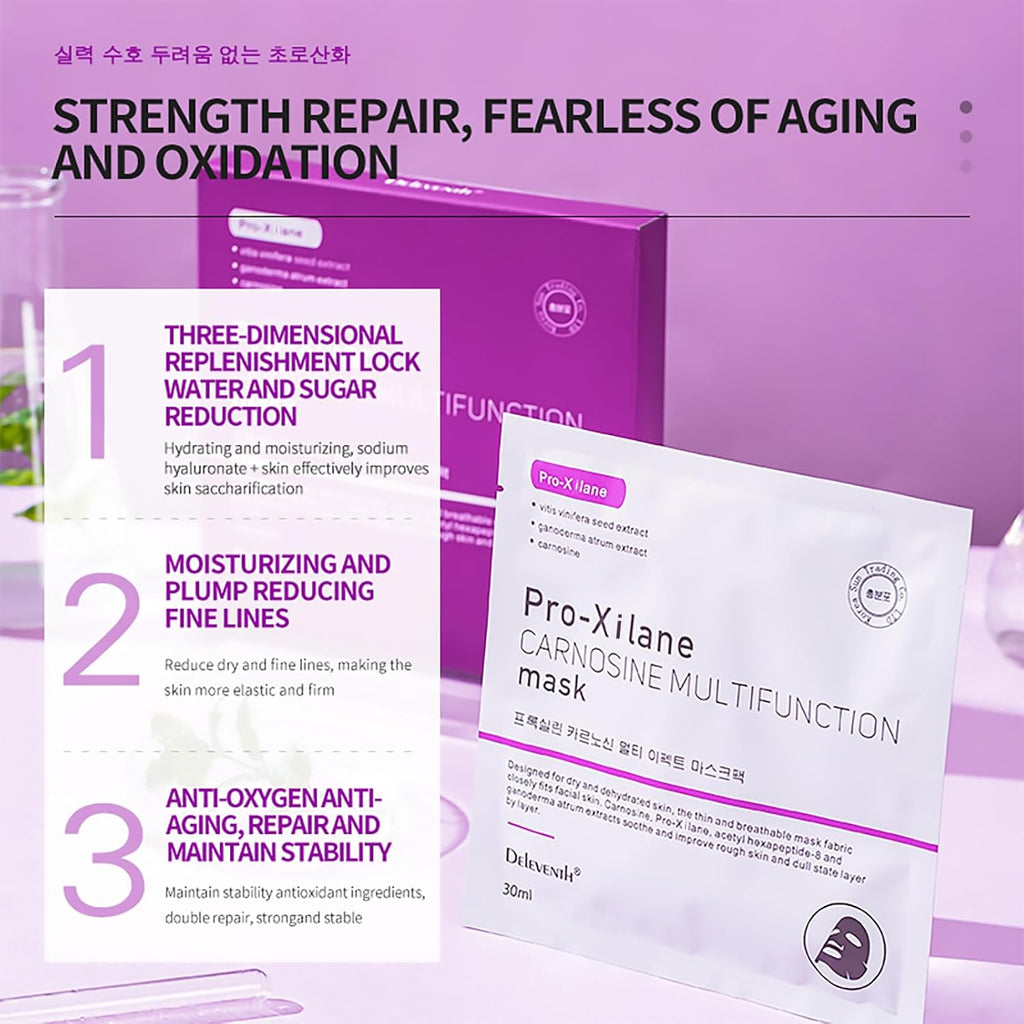 Korean Brand Pro-Xylane Facial Mask 30Ml×5Pcs / Anti-Aging & Anti-Wrinkle Formula to Reduce Fine Lines, Promote Collagen Synthesis, and Repair Damaged Skin Cells for Youthful Radiance