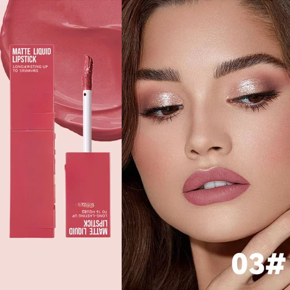 Cheap Matte Ink Liquid Lipstick Non-Stick Cup Long Lasting Velvet Nude Lip Gloss Waterproof Lips Tint Waterproof Korean Make Up