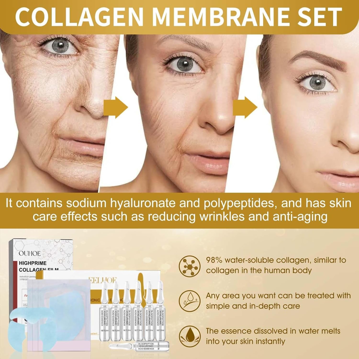 Fogli Collagene Viso Assorbibili, Highprime Collagen Film Viso, Collagene Film Viso Solubile, Korean Collagen Firming Mask, Set Di Fusione Di Collagene, Cura Della Pelle E Rassodamento
