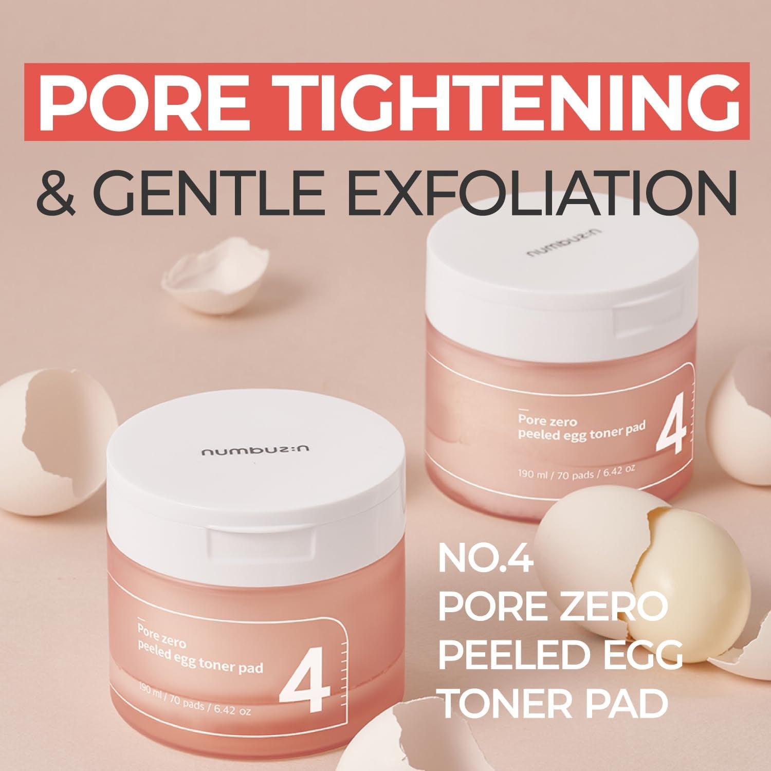 No.4 Toner Pads | Pore Zero Peeled Egg Toner Pad | Gentle Exfoliator, PHA, LHA, Makeup Skin Prep, Panthenol | Korean Skincare for Face | 70 Pads/190 Ml