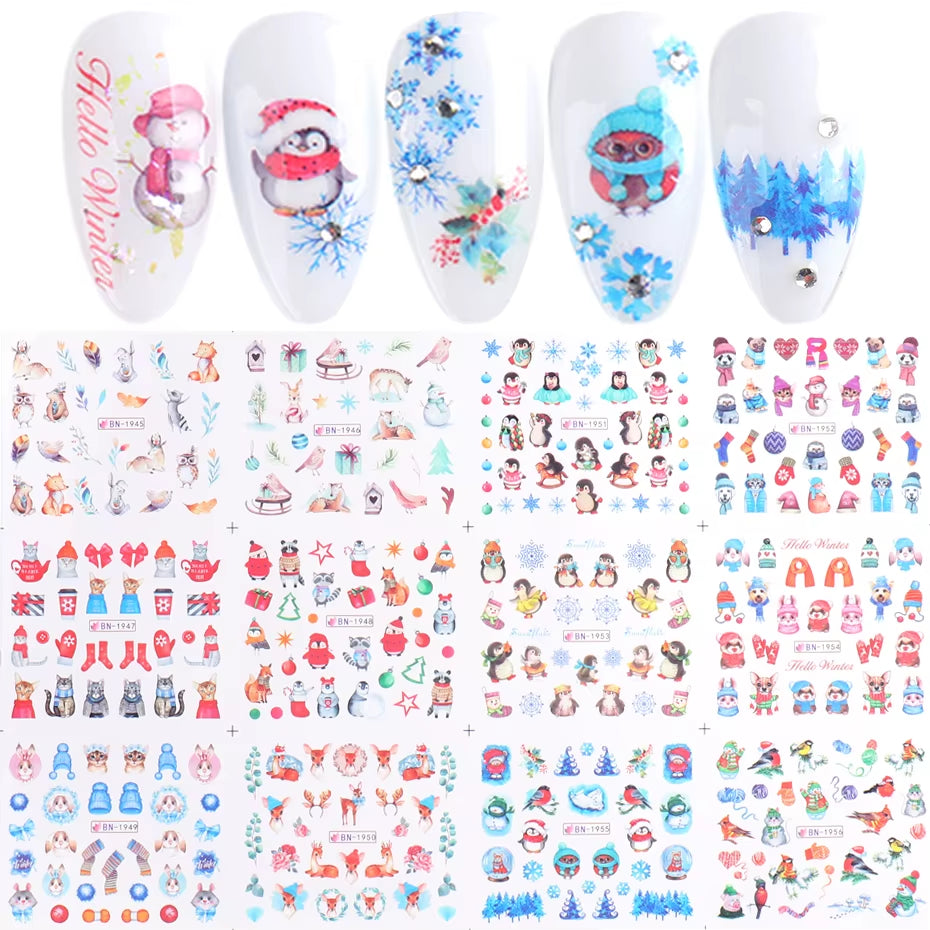 12Pcs Kawaii Cat Nail Water Sticker Anime Watercolor Design Foil for Nail Decals Cute Cartoon Watermark Transfer Manicure Slider