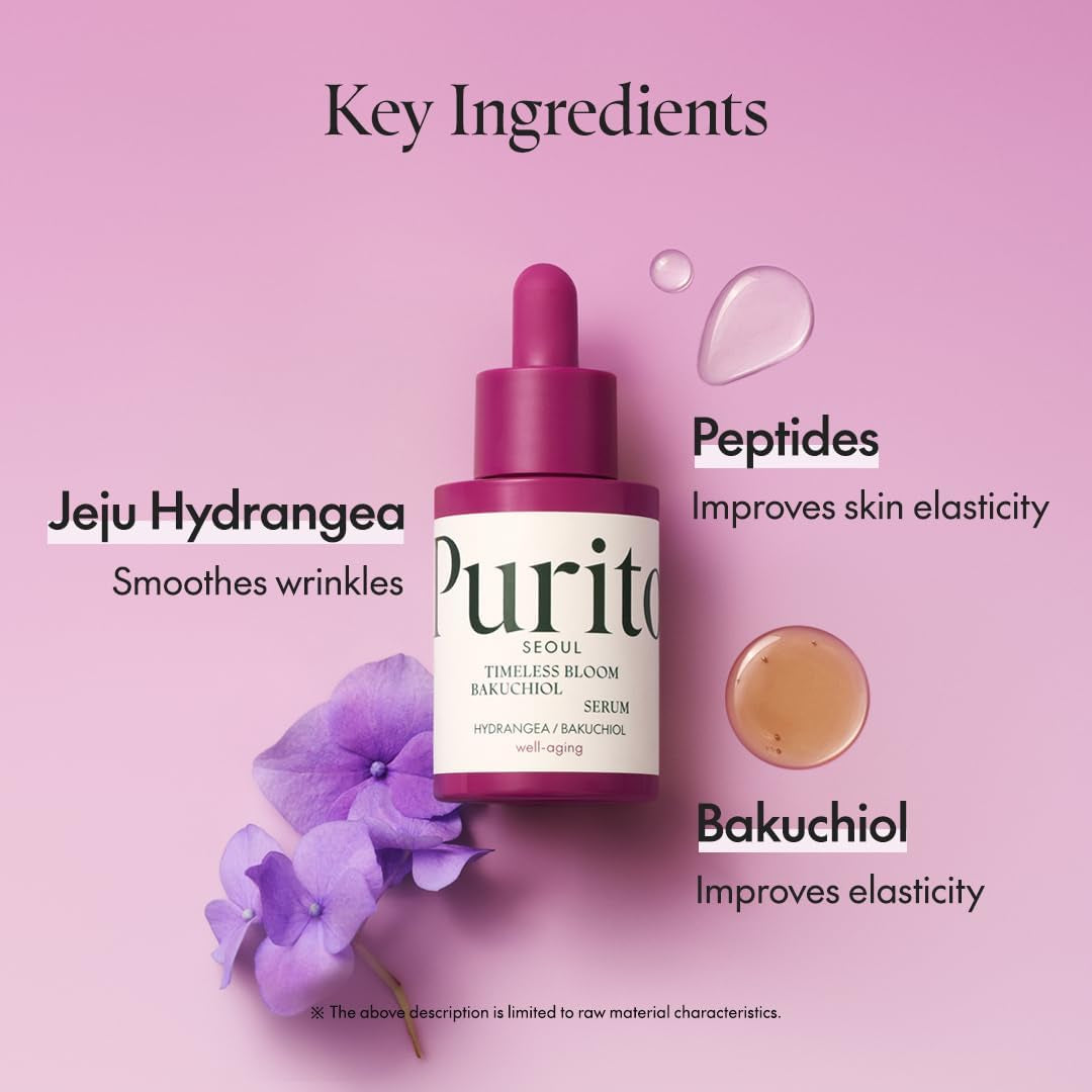 Seul Timeless Bloom Bakuchiol Siero Coreano Jeju Hydrangea, per Pelli Sensibili, Ampoule, Fine Line Reduction, Siero Viso Anti-Invecchiamento, K-Beauty, 30 Ml