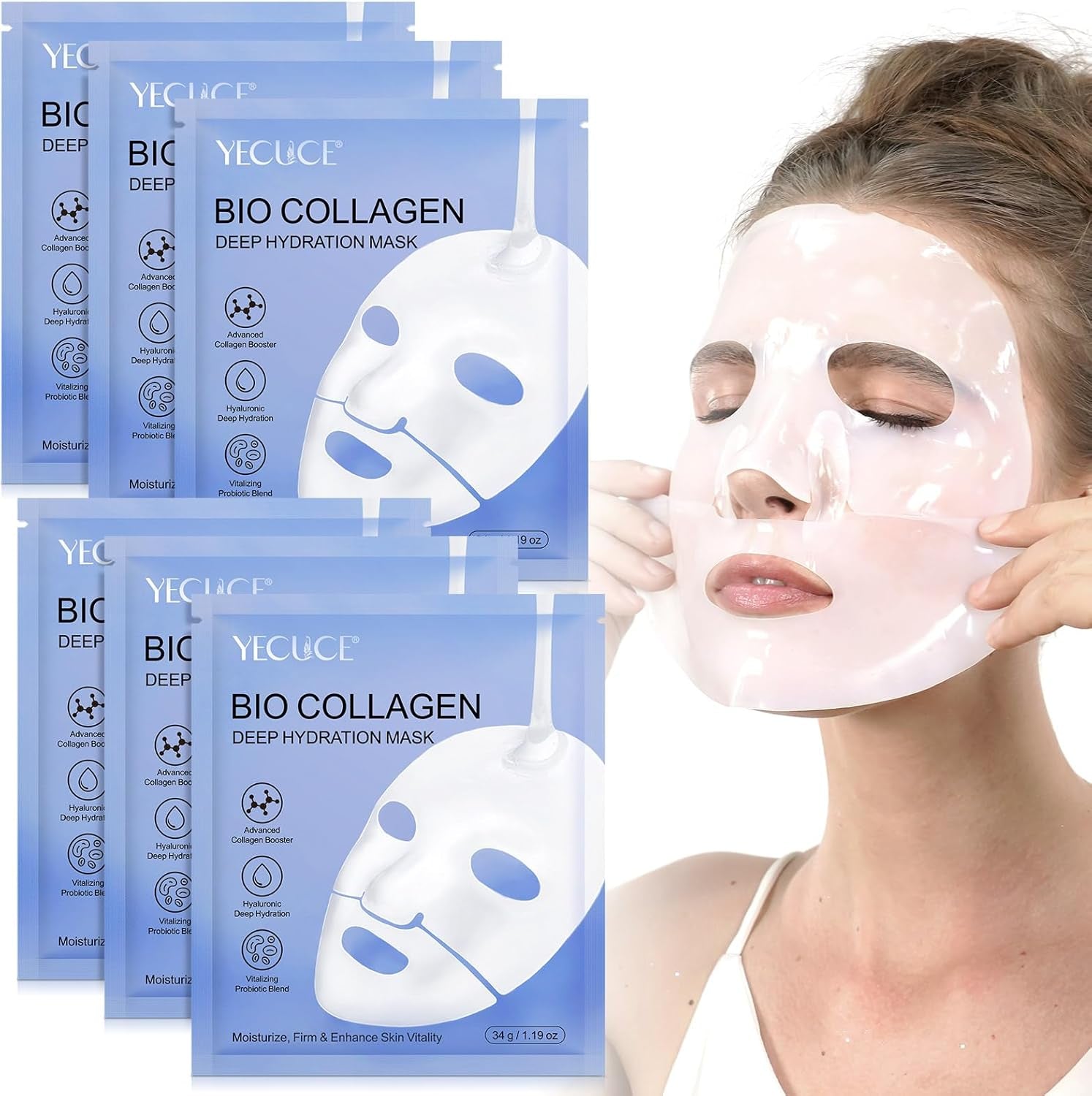 Bio-Collagen Real Deep Mask 6PCS, Bio Mask Collagen, Maschera Viso Al Bio-Collagene, Collagen Mask Overnight, Korean Mask Collagen, Deep Collagen anti Wrinkle Lifting Mask, Maschera Al Collagene