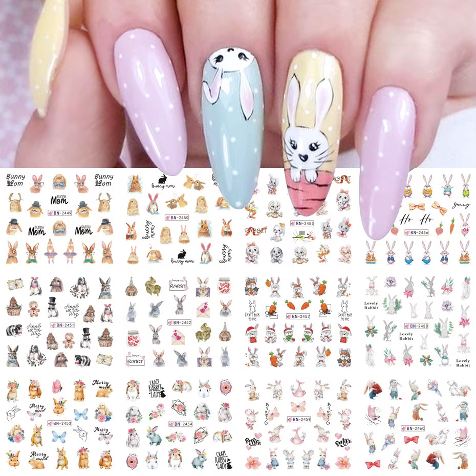 12Pcs Kawaii Cat Nail Water Sticker Anime Watercolor Design Foil for Nail Decals Cute Cartoon Watermark Transfer Manicure Slider