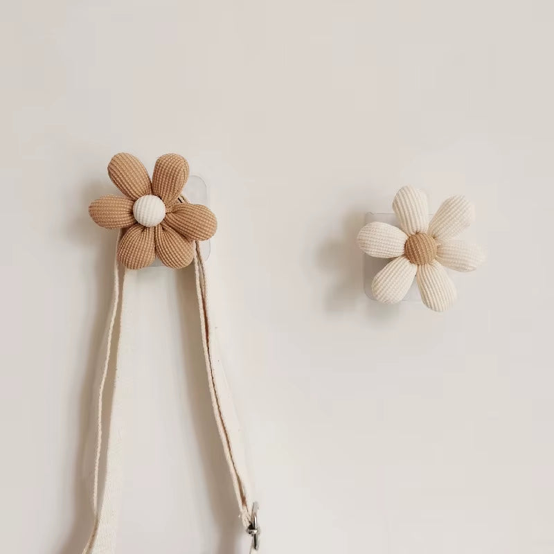 INS Flower Wall Hook Wooden Sticky Hooks Towel Coats Storage Holder Nordic Kids Room Decoration Minimalist Wardrobe Door Decor