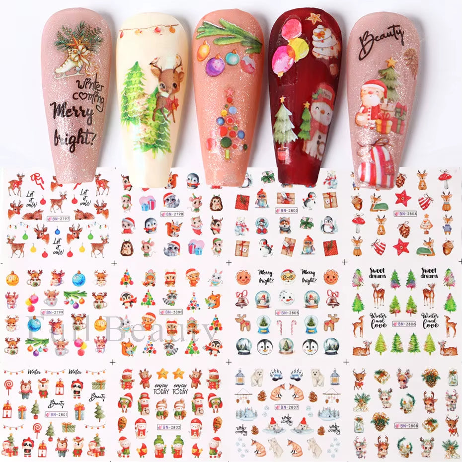 12Pcs Kawaii Cat Nail Water Sticker Anime Watercolor Design Foil for Nail Decals Cute Cartoon Watermark Transfer Manicure Slider