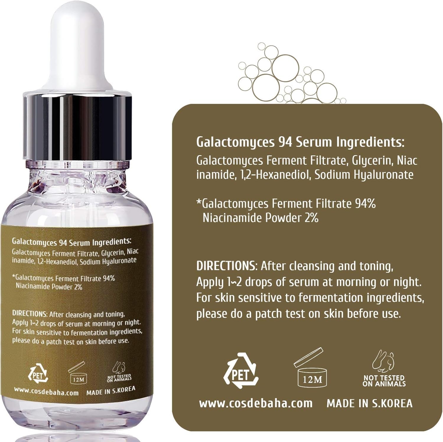 Korean Skin Care 94% Galactomyces Treatment Essence Serum 1Oz W 2% Niacinamide - Korean Skin Care for Pore Minimizer + Uneven Skin Tone Treatment + Brightness for Facial, 1Oz (30Ml)