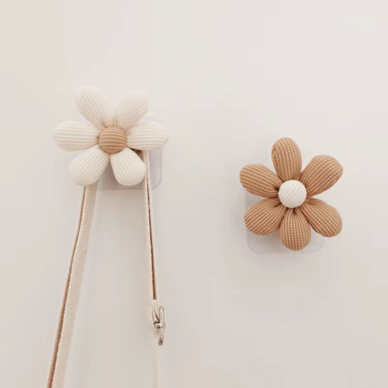 INS Flower Wall Hook Wooden Sticky Hooks Towel Coats Storage Holder Nordic Kids Room Decoration Minimalist Wardrobe Door Decor