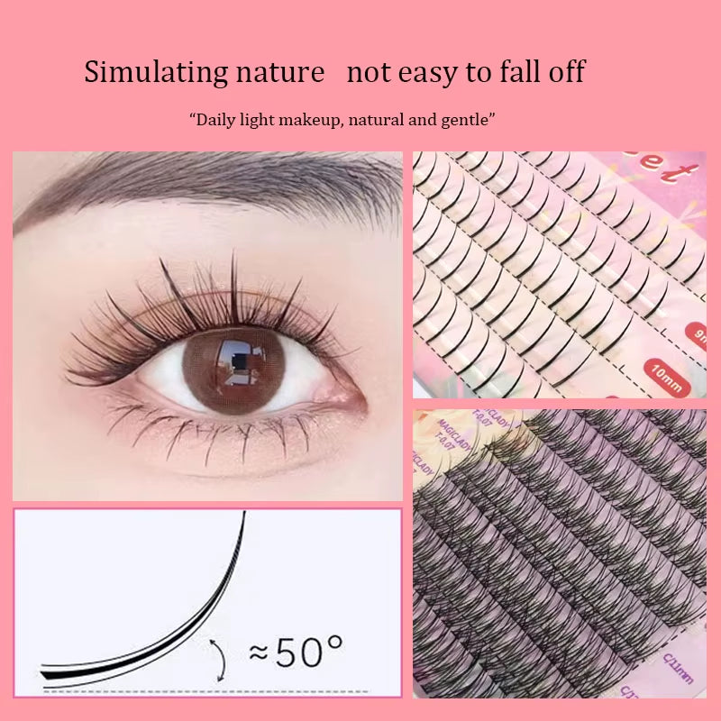 Fishtail + A-Type Mixed Hair Five Rows Mixed Natural False Eyelashes Self-Grafting Single Cluster Eyelashes Eye Lash Fa