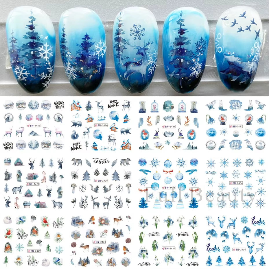 12Pcs Kawaii Cat Nail Water Sticker Anime Watercolor Design Foil for Nail Decals Cute Cartoon Watermark Transfer Manicure Slider