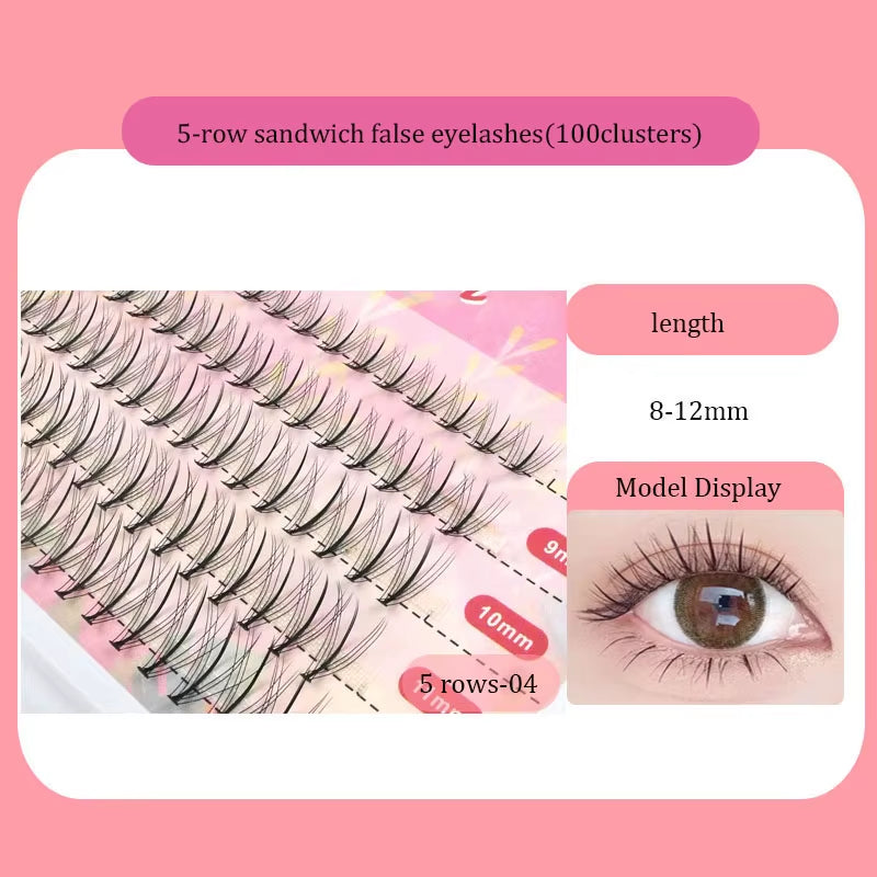 Fishtail + A-Type Mixed Hair Five Rows Mixed Natural False Eyelashes Self-Grafting Single Cluster Eyelashes Eye Lash Fa