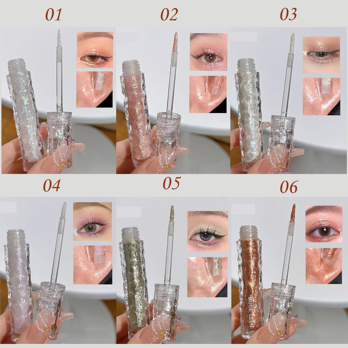 6Pcs Glitter Eyeshadow Set,Long Lasting Impermeabile Shimmer Eyeliner Liquido,Glitter Liquido Eyeshadow Stick, Cristalli Coreani Trucco