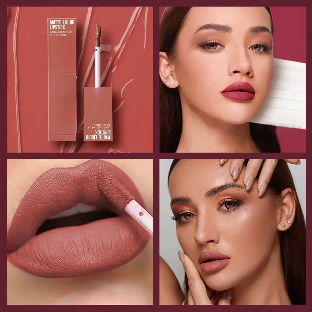 Cheap Matte Ink Liquid Lipstick Non-Stick Cup Long Lasting Velvet Nude Lip Gloss Waterproof Lips Tint Waterproof Korean Make Up