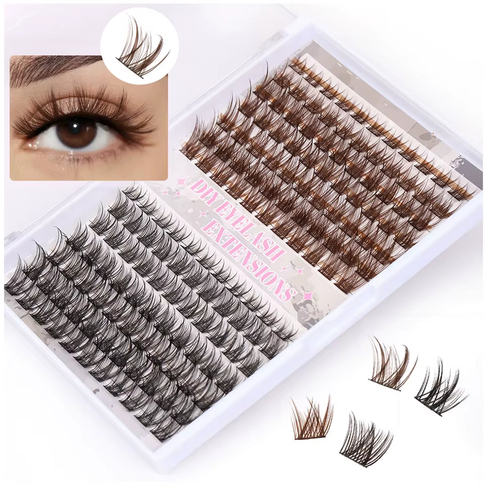 Brown and Black Cluster at Home Eyelashes DIY Mixed Color Individual Fan Lashes Extension Fluffy 3D Effect Faux Makeup Eyelashes