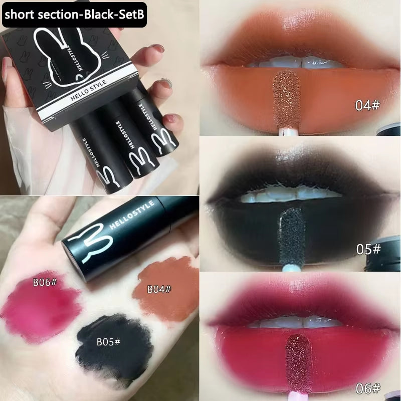 1/3Pcs Punk Gothic Black Matte Lipstick Brown Lip Satin Red Lip Tint Waterproof Sexy Liquid Liptsick Lip Gloss Korean Cosmetics