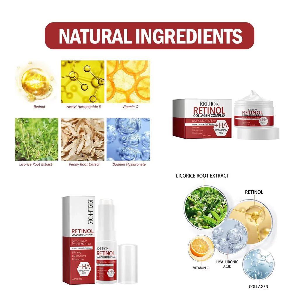 Retinol Wrinkle Remover Face Set Instant Firming Lifting Anti-Aging Serum Fade Fine Lines Whitening Korean Skin Care Product New