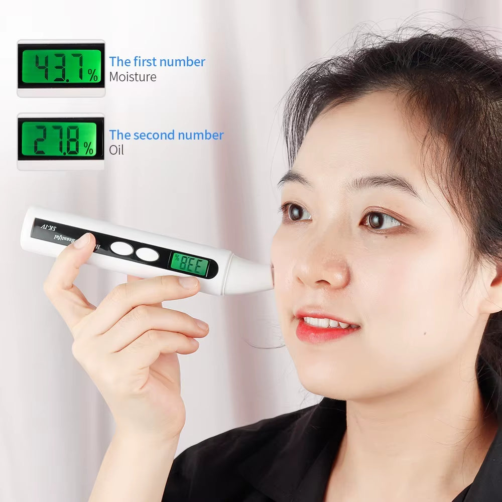 LCD Display Skin Analyzer Skin Moisture Tester Skin Oil Test Meter Facial Skin Moisture&Oil Content Analyzer for Forehead Cheek