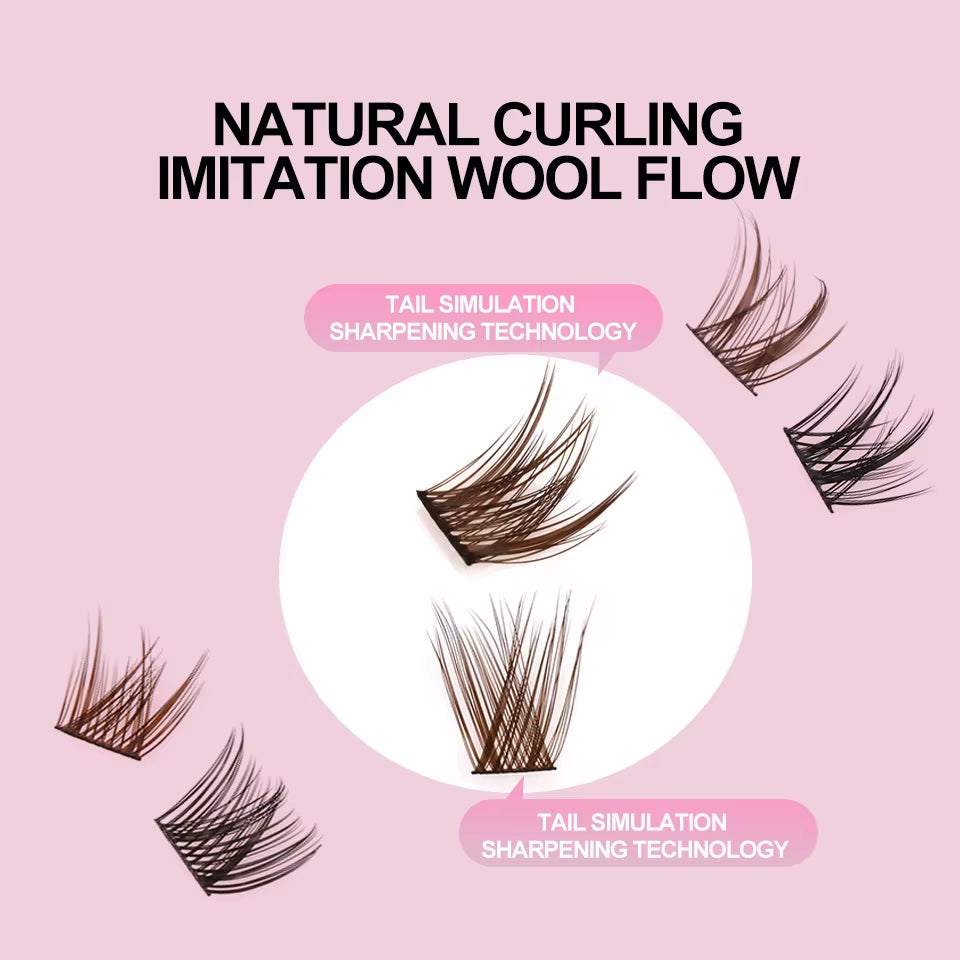 Brown and Black Cluster at Home Eyelashes DIY Mixed Color Individual Fan Lashes Extension Fluffy 3D Effect Faux Makeup Eyelashes