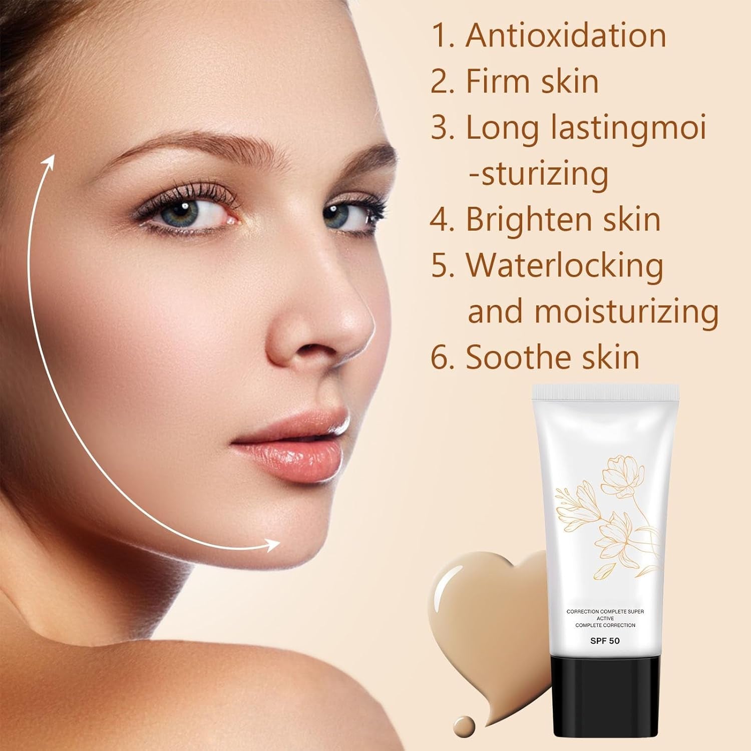 Korean Color Changing CC Cream, Korean CC Cream with Spf 50, Self Adjusting for Mature Skin, CC Color Correcting Full Coverage Cream for All Skin Type